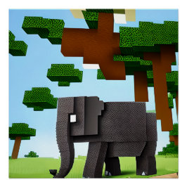 Cute Safari Elephant Pixel Art Perfect Poster