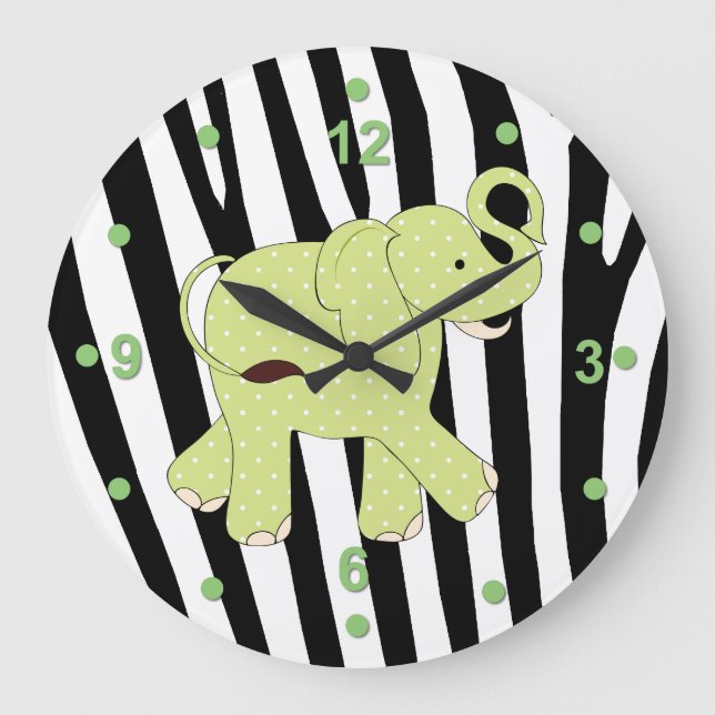 Cute Safari Elephant Wall Clock Stor Klocka (Framsida)