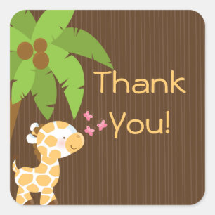 Cute Safari Giraffe Neutralt Baby Shower Stickers Fyrkantigt Klistermärke