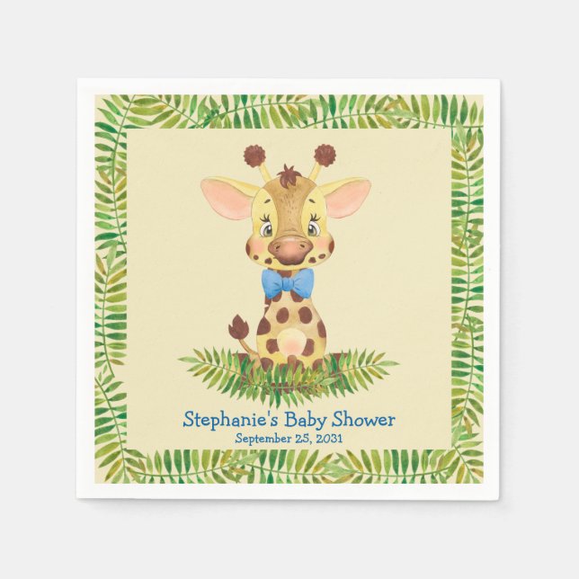 Cute Safari Giraffe Personlig Boy Shower Pappersservett (Framsidan)
