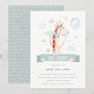 Cute Safari Giraffe Star Cloud Balloon Baby Shower Inbjudningar