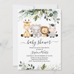 Cute Safari Grönt Guld Foliage Baby Shower Inbjudningar