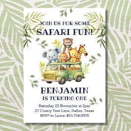 Cute Safari Jungle 1:a födelsedagen Inbjudningar