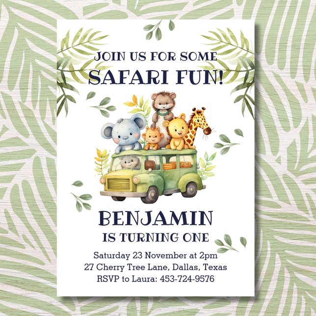 Cute Safari Jungle 1:a födelsedagen Inbjudningar (Skapare uppladdad)