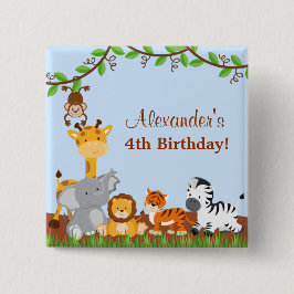 Cute Safari Jungle Animal Boy Birthday Button Knapp