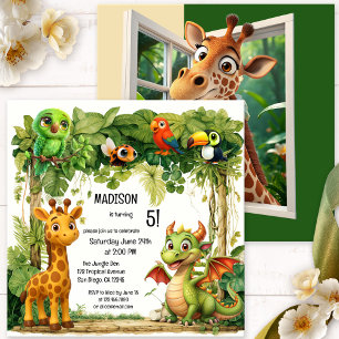 Cute Safari Jungle Animal Child Birthday Inbjudningar