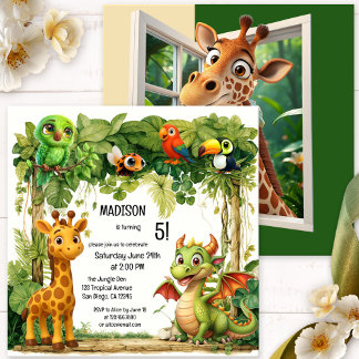 Cute Safari Jungle Animal Child Birthday Inbjudningar