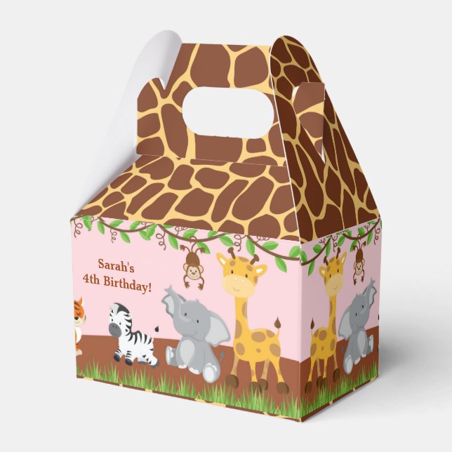 Cute Safari Jungle Animal Girl Gable Favor Box Presentaskar (Framsidan Sidan)