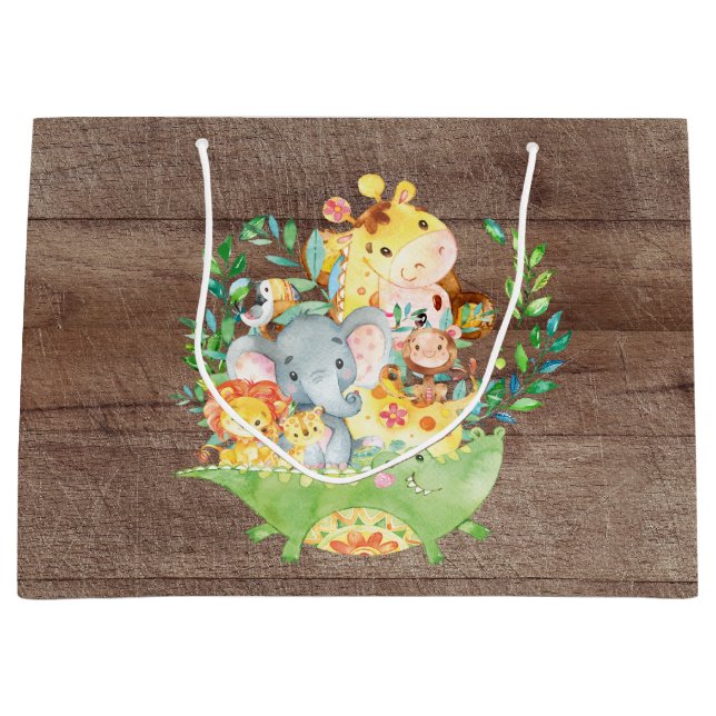 Cute Safari Jungle Animals Baby Shower Gift Bag (Framsidan)
