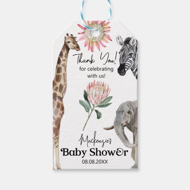 Cute Safari Jungle Animals Baby Shower Gift Märkre Presentetikett (Framsidan)