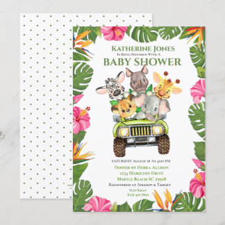 Cute Safari Jungle Animals Baby Shower-inbjudan Inbjudningar