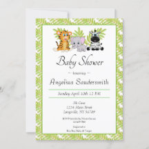 Cute Safari Jungle Animals Baby Shower-inbjudan