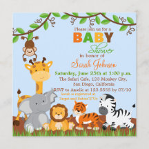 Cute Safari Jungle Animals Baby Shower-inbjudan