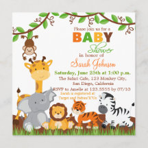 Cute Safari Jungle Animals Baby Shower-inbjudan