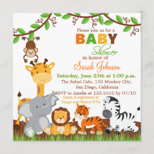 Cute Safari Jungle Animals Baby Shower-inbjudan Inbjudningar