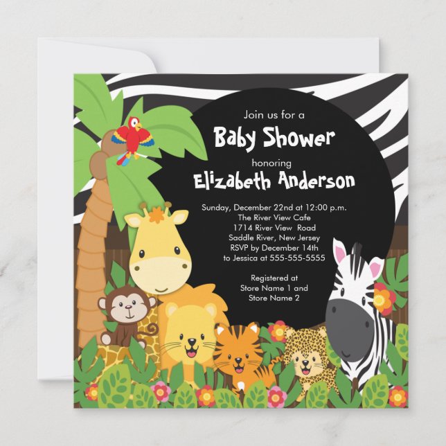Cute Safari Jungle Animals Baby Shower-inbjudninga Inbjudningar (Framsida)