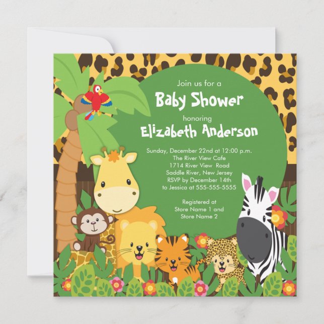 Cute Safari Jungle Animals Baby Shower-inbjudninga Inbjudningar (Framsida)