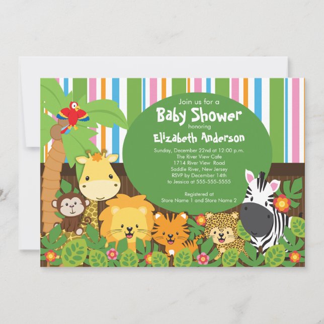 Cute Safari Jungle Animals Baby Shower-inbjudninga Inbjudningar (Framsida)