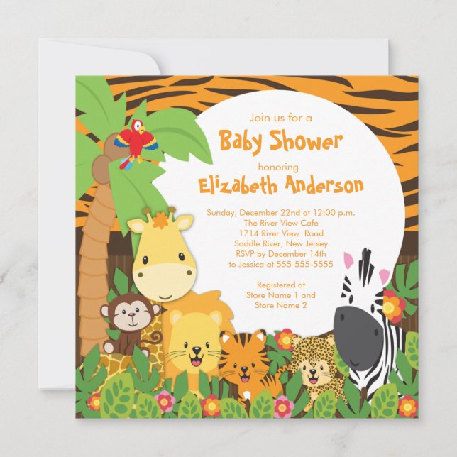 Cute Safari Jungle Animals Baby Shower-inbjudninga Inbjudningar (Framsida)