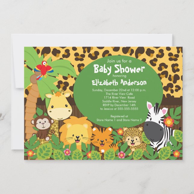 Cute Safari Jungle Animals Baby Shower-inbjudninga Inbjudningar (Framsida)