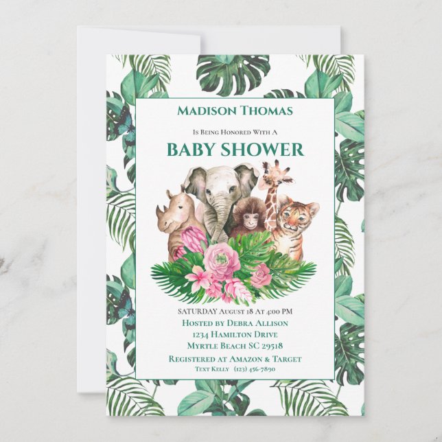 Cute Safari Jungle Animals Baby Shower Inbjudningar (Framsida)