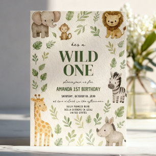 Cute Safari Jungle Animals Birthday Inbjudningar