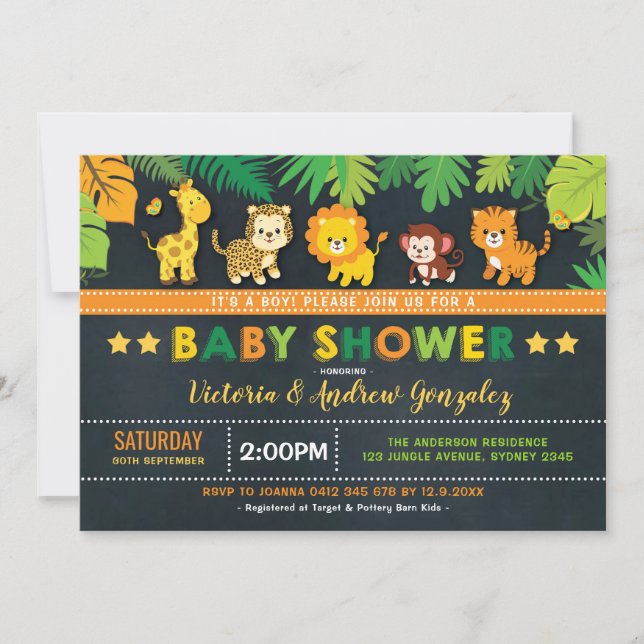 Cute Safari Jungle Animals Boy Baby Shower Inbjudningar (Framsida)