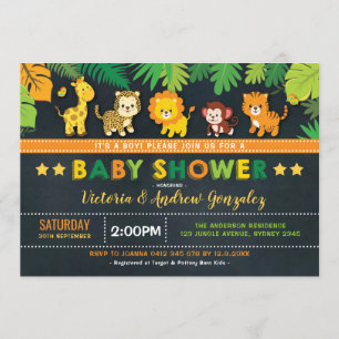 Cute Safari Jungle Animals Boy Baby Shower Inbjudningar