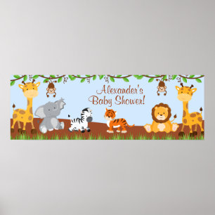 Cute Safari Jungle Animals Boy Shower Banner Poster