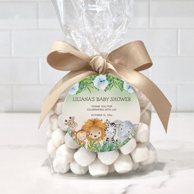 Cute Safari Jungle Animals Boy Shower Gåvor Etiketter (Jungle safari baby boy baby shower favor tags)
