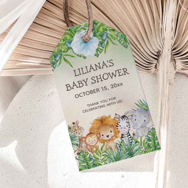 Cute Safari Jungle Animals Boy Shower Presentetikett (Jungle safari baby shower gift tag)