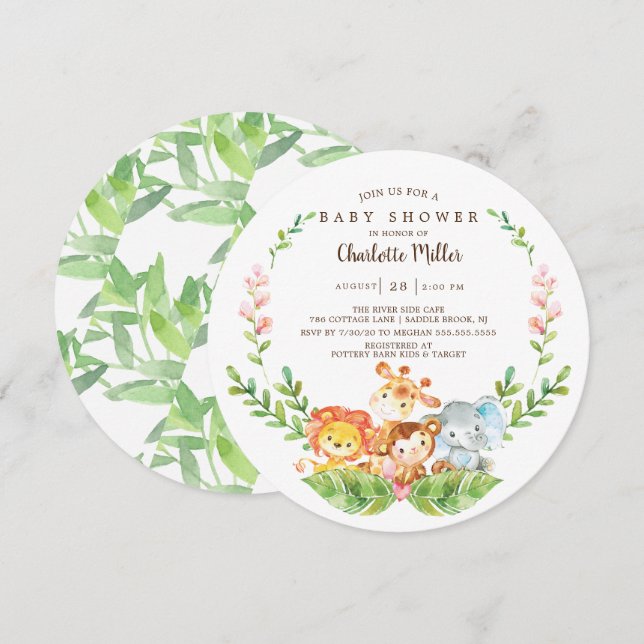 Cute Safari Jungle Animals Boys Baby Shower Inbjudningar (Fram/baksida)