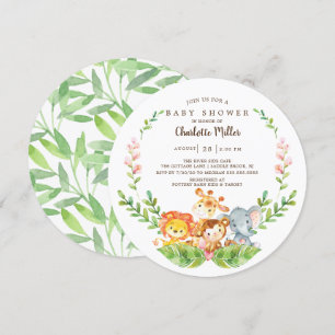 Cute Safari Jungle Animals Girls Baby Shower Inbjudningar