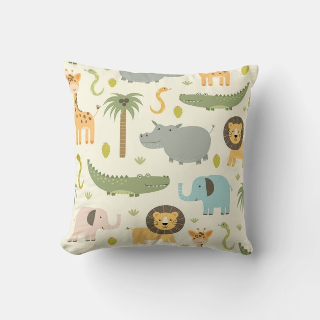 Cute Safari Jungle Animals Greenery Dekorativ kudd Kudde (Framsida)
