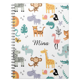 Cute Safari Jungle Animals Personalized Baby Name Anteckningsbok
