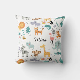Cute Safari Jungle Animals Personalized Baby Name Kudde