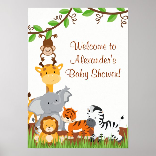 Cute Safari Jungle Animals Pojke Shower Poster (Framsidan)
