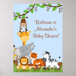 Cute Safari Jungle Animals Pojke Shower Poster
