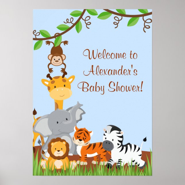 Cute Safari Jungle Animals Pojke Shower Poster (Framsidan)