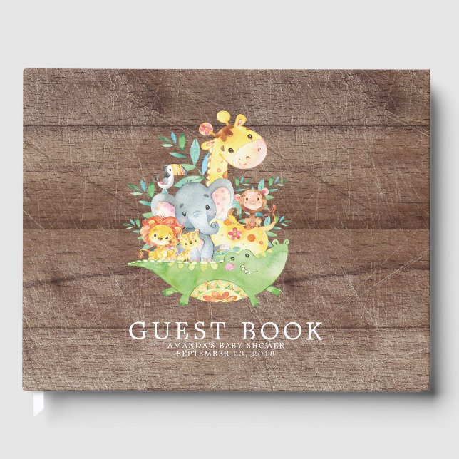 Cute Safari Jungle Baby Shower Guest Bok (Framsida)