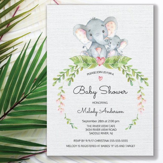 Cute Safari Jungle Elephant Baby Shower-inbjudan Inbjudningar (Skapare uppladdad)