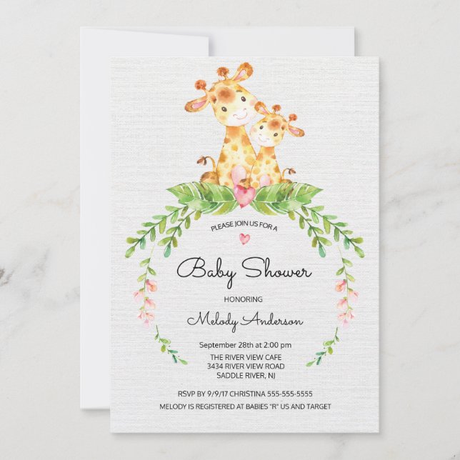 Cute Safari Jungle Giraffe Baby Shower-inbjudan Inbjudningar (Framsida)