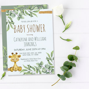 Cute Safari Jungle Lejon Eucalyptus Baby Shower Inbjudningar