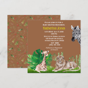 Cute Safari Jungle Lejon Giraffe Zebra Baby Shower Inbjudningar