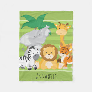 Cute Safari Jungle Lejon Zebra Tiger Giraffe Anima Fleecefilt
