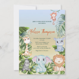 Cute Safari Jungle Little Animals Baby Shower Inbjudningar