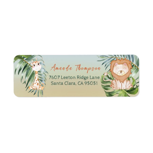 Cute Safari Jungle Little Animals Baby Shower Returadress Etikett (Framsidan)