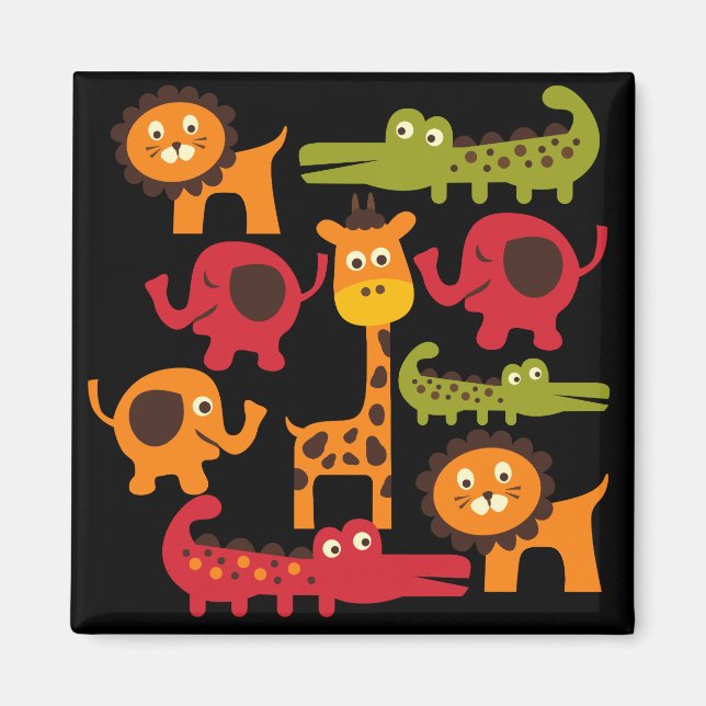 Cute Safari Jungle Zoo Animals Skriv ut gåvor Magnet (Framsidan)