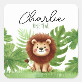 Cute Safari Lion Birthday Fyrkantigt Klistermärke