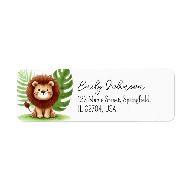 Cute Safari Lion Birthday Returadress Etikett (Framsidan)